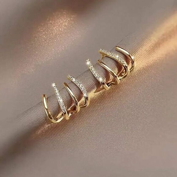✨🆕✨ Elegant Gold Crystal Cage Huggie Crawler Earrings ✨ ✨LAST PAIR✨ - Picture 3 of 7